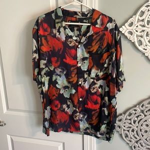 AllSaints NWT Rosea Short sleeve shirt in dark tie dye pattern XXL